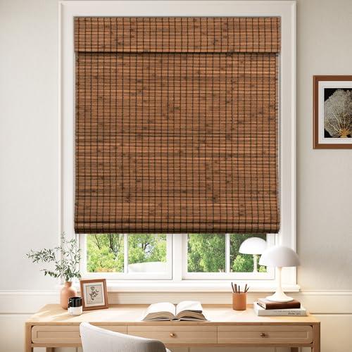 LazBlinds Cordless Blackout Bamboo Roman Shades, Room Darkening Blinds for Interior Windows, Thermal Insulated Roll Up Bamboo Blinds for Home & Patio, 30" W x 64" H, Penang Teak