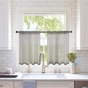 MIULEE Short Sheer Curtains 30 Inch Length for Kitchen Bathroom Cafe Half Window Treatment, Rod Pocket Tier Curtains 2 Panels, 29x30 Inches Long, Grey