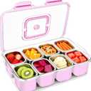 Snackle Box Container, Stainless Steel Divided Serving Tray with Lid and Handle, Large Snack Tray for Fruit Veggie Candy, 8-Compartment Snack Platter for Travel Beach Picnic,with Pink Silicone Sleeve