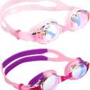 Aegend 2 Pack Kids Goggles, Swimming Goggles for Kids Age 4-16 Boys and Girls Youth, Anti-Fog Waterproof Anti-UV Pool Goggles (A - Bright Lavenderish & a - Crisp Pink)
