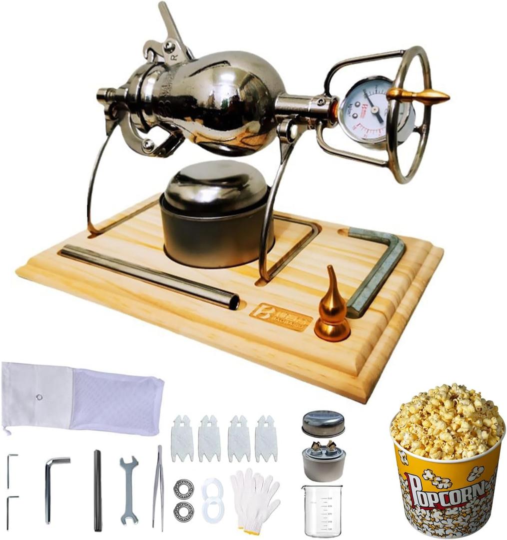 Retro Stainless Steel Popcorn Machine - High Pressure Popcorn Maker & Rice Puff Maker for Home Parties (520ml)