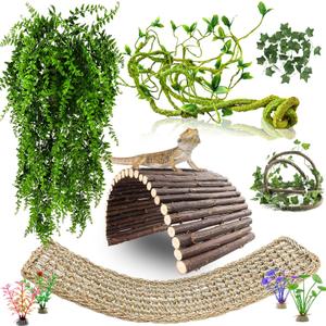 Bearded Dragon Tank Accessories, 10 PCS Reptile Hammock Plants Bridge Jungle Climber Vines for Snakes Bearded Dragon Chameleon Gecko Lizard