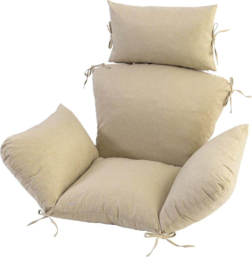 Egg Chair Cushion with 8 Securing Straps, Water-Repellent & Fade-Resistant Faux Linen, Removable Cover, Replacement Cushion for Most Single Outdoor Hanging Swing Egg Chairs Nature