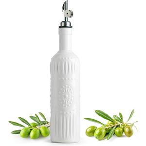 LYEOBOH Oil Dispenser for Kitchen, 17 OZ Olive Oil Dispenser Bottle with Non Drip Spout, Ceramic Vinegar Dispenser Bottle for Cooking, Soy Sauce, Coffee Syrup, Liquids, White