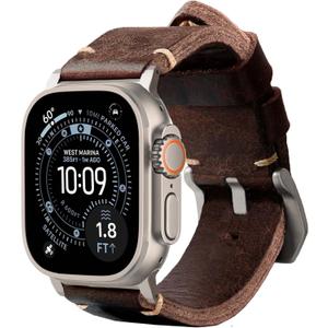 ROBUST Genuine Leather Watch Band for Men - Compatible with Apple Watch Bands 49mm - Replacement Strap for iWatch Ultra 2/1 SE, SE 2 Series 10 9 8 7 6 5 4