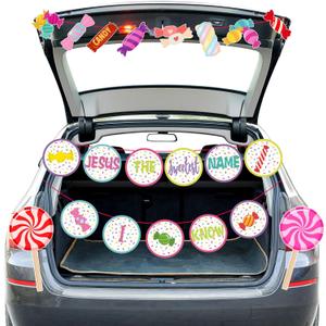 2 x Tegeme Religious Candy Trunk or Treat Car Decorations Kit Halloween Party Favors Christian Car Garage Door Decor with Candy Lollipop Banner