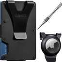 Classico Slim Wallet with Airtag Holder - RFID Blocking, Minimalist Metal Wallet for Men (Black)