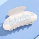 xo, Fetti Bride Claw Clip - White Marble Acrylic | Blue Bow Hair Accessory, Bachelorette Pearl Headband, Bridal Wearable Gift, Bridesmaid Bach Favor