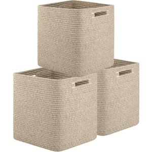 OIAHOMY Storage Cubes, 13 Inch Cube Storage Organizer, Collapsible Storage Bins, Baskets for Organizing, Storage Bins for Shelves-Brown, 3 Pack 