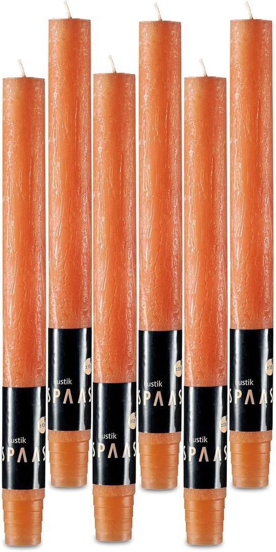 SPAAS Rustic Orange Dinner Candles - Set of 6-10" Unscented for Halloween, Home Decor, Table, Party, Weddings, and Holiday