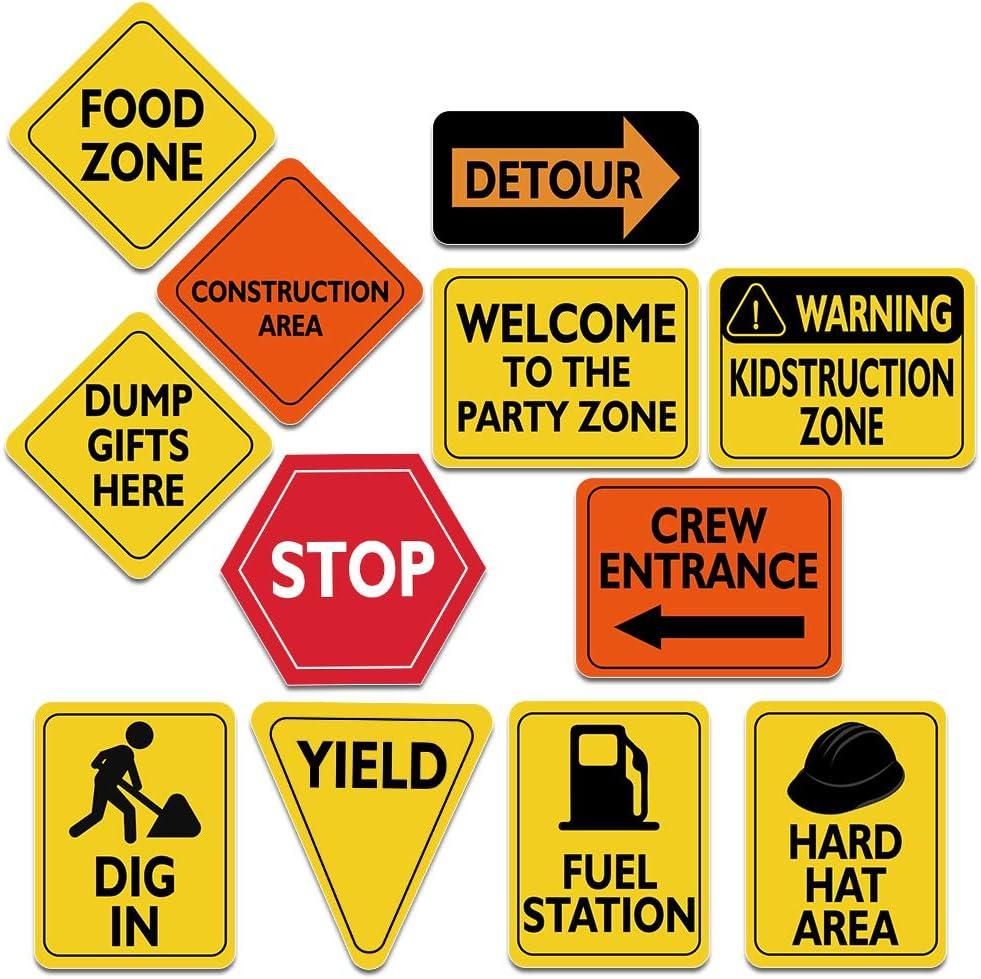 WERNNSAI Construction Signs Party Decorations - 12 PCS Size 8 Traffic Road Signs Cutouts for Boys Kids Birthday Party Baby Shower Under Construction Theme Party Supplies