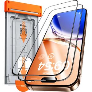 TOCOL for iPhone 16 Pro Screen Protector Zero Bubble Auto-Dust Removal 9H+ Hardness Tempered Glass for Full Coverage Easy Installation 6.3-Inch 2 Pack