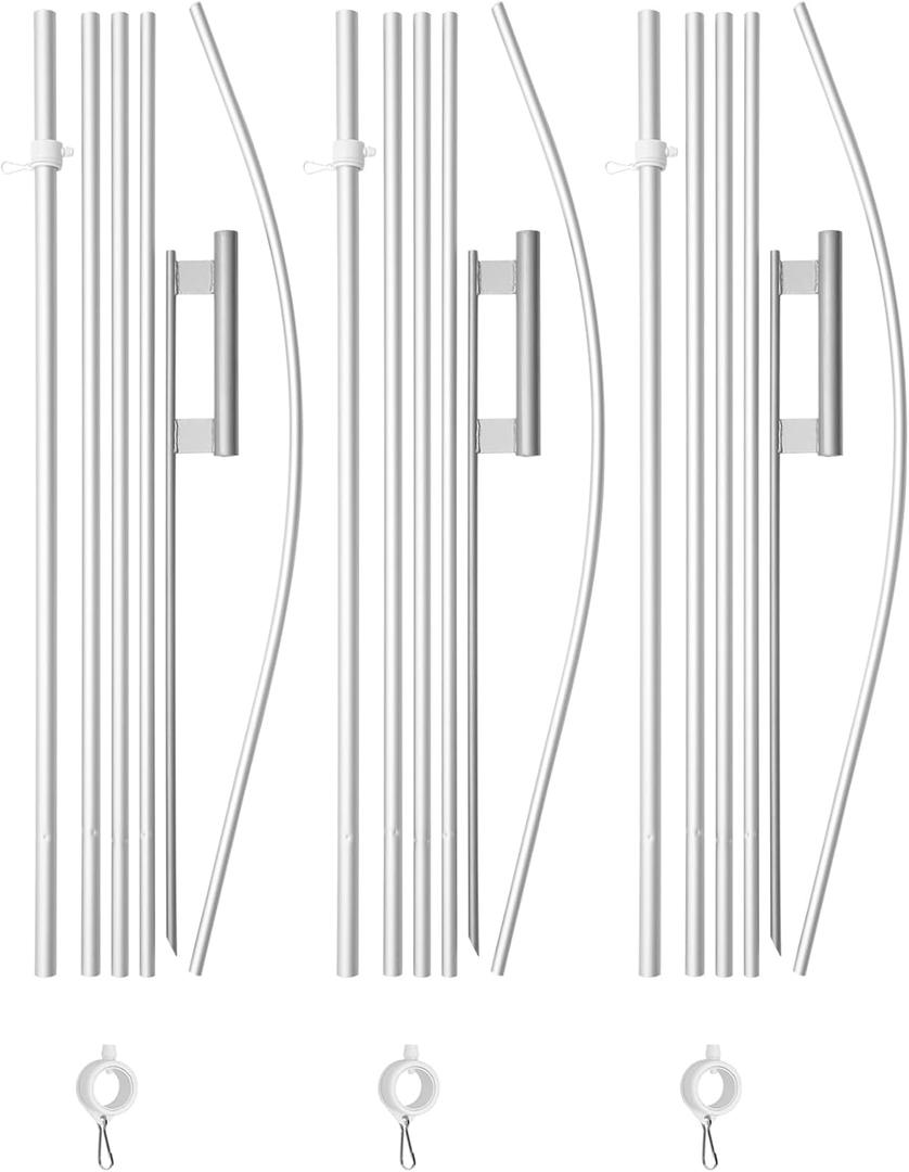 15FT Feather Flag Pole Kit, 3 Pack Aluminum with Ground Stakes