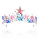 YARIEW Mermaid Crown Birthday Decorations, Costume, Tail Starfish Scales Seashell Hair Accessories for Women and Girls, Wide Headband, Party Gifts (Pink)