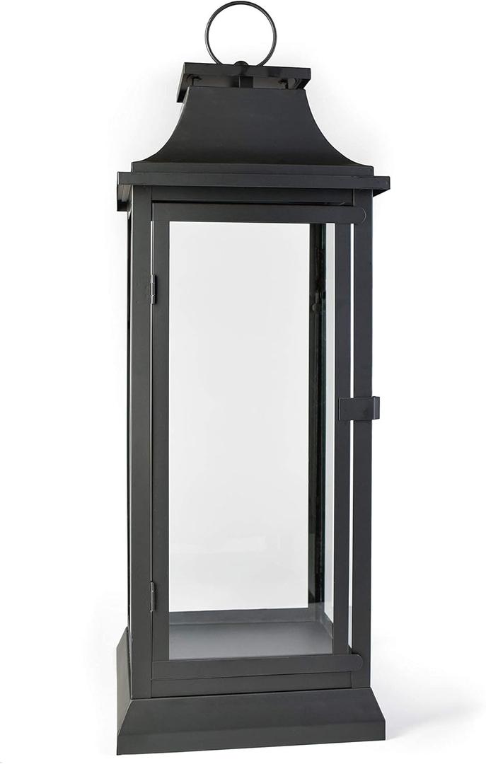 Serene Spaces Living 25" Tall Black Decorative Hurricane Lantern with Clear Glass Panels - Perfect Indoor Lantern and Outdoor Lantern for Porch, Events, Parties, & Table Top Decor - Large Lantern