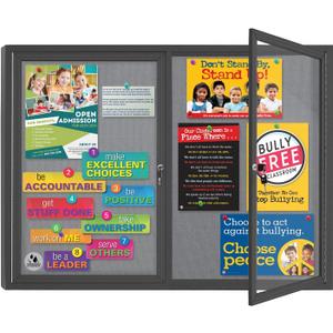 Lockable Outdoor Enclosed Bulletin Board, Weatherproof Cork Noticeboard with Locking Door, Wall-Mounted Aluminum Framed Display Case for Messages(Black Frame & Grey Felt, 44x32 in)