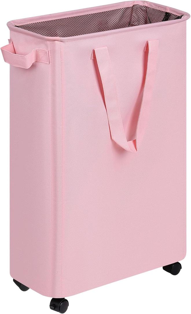 eFluky Slim Rolling Laundry Basket, 48L Pink