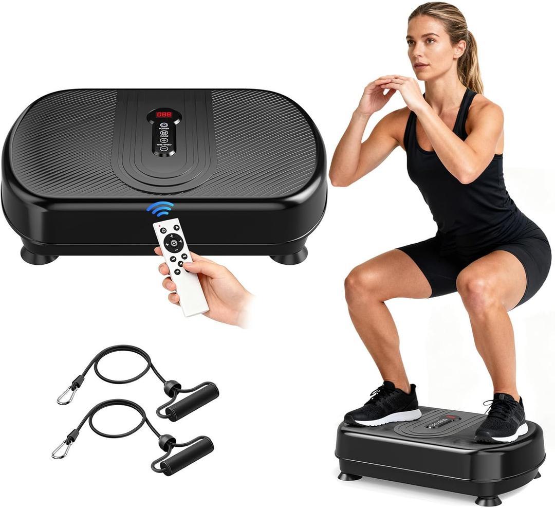 Vibrating Plate for Lymphatic Drainage, Vibration Plate Exercise Machine with Bluetooth & Silicone Pedal, Power Plate Vibration Platform for Weight Loss, Muscle Toning, with Resistance Bands