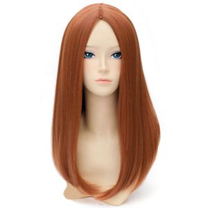 RightOn 20 Inches Dark Orange Wig Long Straight Hair Cosplay Costume Party Wig with Hairnet