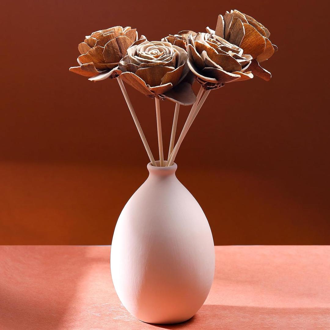Hotop 5 Sets Wooden Flower Wood Roses 5th Anniversary Flower Artificial with Sticks Handmade Gift for Wife Husband Couple Women Home Wedding Centerpieces DIY Decoration