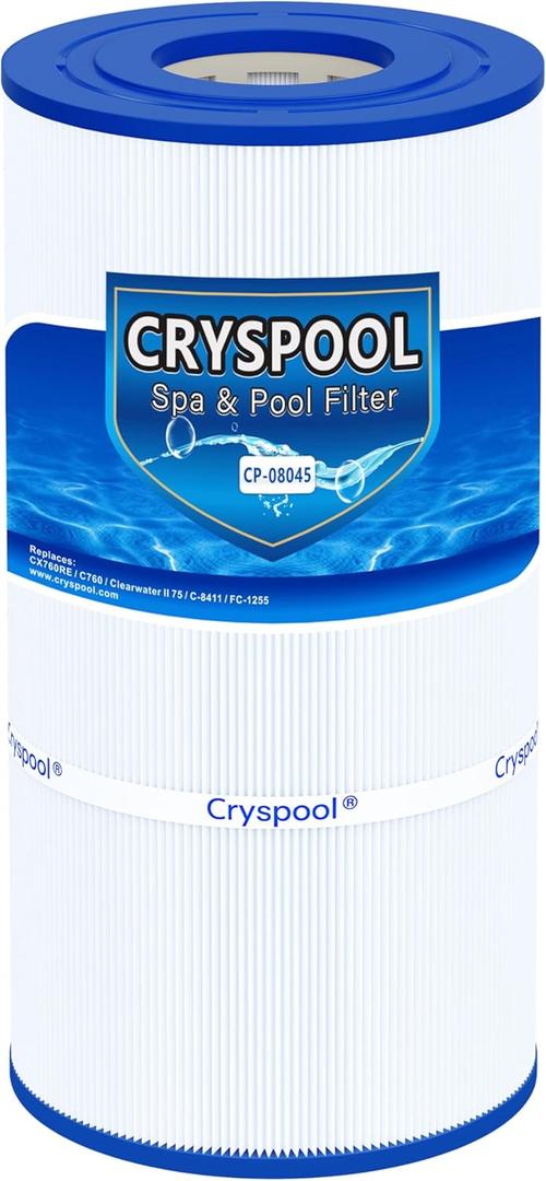 Cryspool 08045 Filter Compatible with CX760RE, C751, Clearwater II 75, Pro Clean 75, PA76, C-8411, FC-1255, 75 Sq. Ft Pool Filter Cartridge, 1 Pack