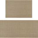 Artoid Mode Washable Non Slip Kitchen Rugs and Mats Set of 2, Rubber Backing Absorbent Kitchen Mats for Floor Front of Sink - 24x35 and 24x60 Inch (Linen)