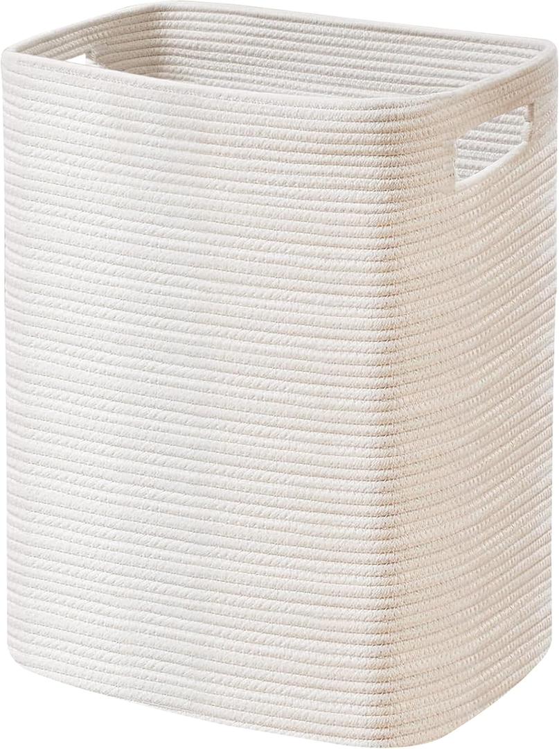 MEGASKET Large Laundry Hamper 16"x13"x22" - Tall Woven Laundry Basket, Cotton Rope Dirty Clothes Hamper, Baby Kids Nursery Wicker Laundry Basket, Bedroom Aesthetic, Soft Laundry Bin, White Hamper, 75L