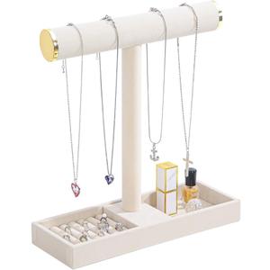 Coward Jewelry Organizer Stand, Velvet Necklace Bracelet Watch Ring Display Holder with Tray, Multi-use Jewelry Display Stand for Women (Beige)