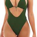 Viottiset Women's Halter 2 Piece Swimsuit Brazilian High Cut Bikini Set Sexy Push Up (Army Green) XL