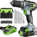 WORKPRO 20V Cordless Drill Driver Kit, 3/8'' Keyless Chuck, 2.0 Ah Li-ion Battery, 1 Hour Fast Charger and 11-inch Green Storage Bag Included