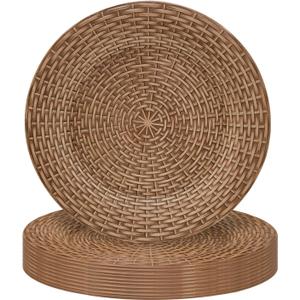 MAONAME Faux Rattan Charger Plates Set of 12, Table Chargers for Dinner Plates, 13" Round Brown Plate Chargers, Plastic Charger for Table Setting, Wedding Decor