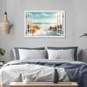 CHUSHU ART Beach Canvas Wall Decor Ocean Pictures Prints for Living Room White Window Style Path Painting Coastal Seascape Artwork Reeds Landscape for Bedroom Home Office Decorations(24"*36")