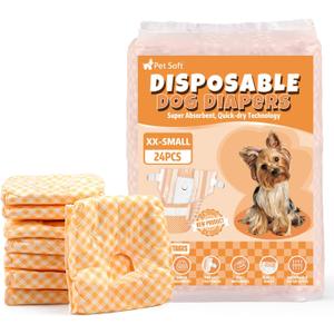 Pet Soft Female Dog Diapers - Disposable Puppy Diapers for Dogs & Cats, Ultra Absorbent Doggy in Heat Period or Urine Incontinence, 24pcs (XXS, Orange)