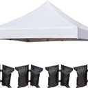 10x10 Canopy Replacement Top Cover for Pop Up Canopy Tent, Industry-Leading 3000mm Water Resistance, 500D Heavy Duty Waterproof with Silver Coating, UV Protection, 4 Sandbags, New White