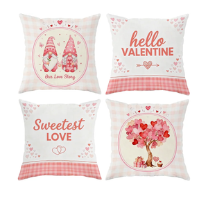 Dotegu Pink Valentine's Day Pillow Covers 18 x 18 Inch Set of 4, Valentines Decor Love Heart Designs Decorative Pillowcases for Home Sofa Couch Cushion Decoration