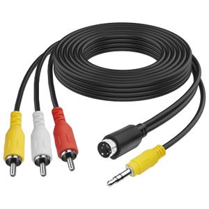 MEIRIYFA S-Video 4 Pin to 3 RCA AV Composite Cable with 3.5mm TRS Plug, 3 RCA Male to 4 Pin Mini DIN S-Video + 3.5mm (1/8 inch) TRS Male Stereo Audio Video Cable PC to TV (1.8M)