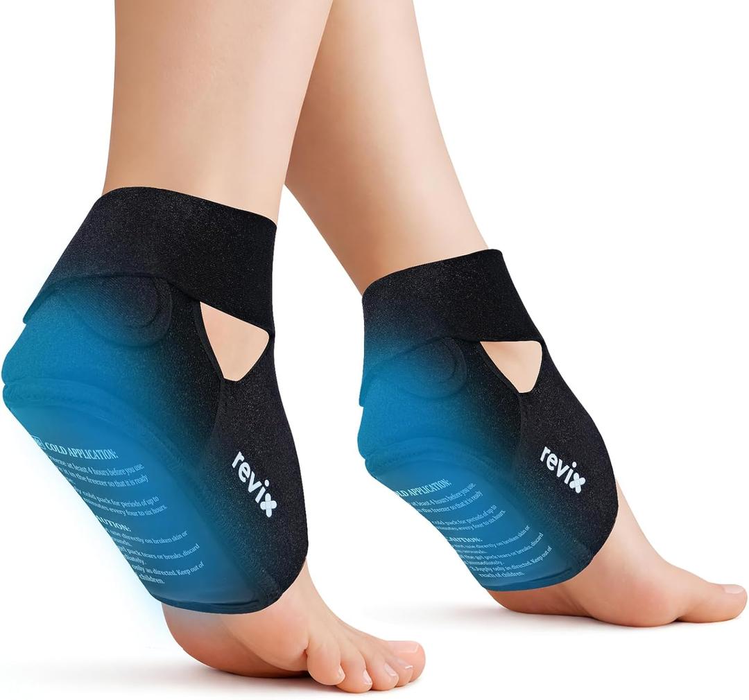 REVIX 2 Packs Heel Ice Pack Wraps, Reusable Hot & Cold Ice Pack with Full Heel Gel Coverage, Adjustable Ice Wrap for Plantar Fasciitis, Achilles Tendonitis and Foot Discomfort (Not for Ankle)