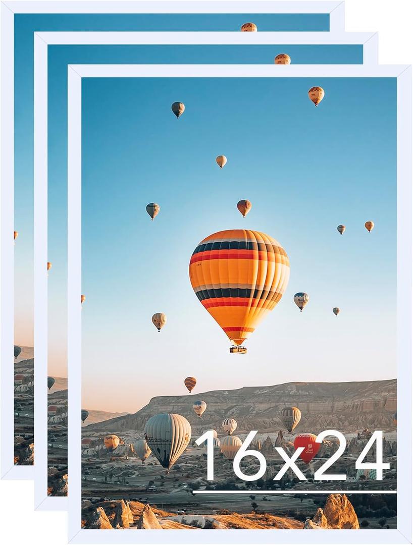 16x24 Picture Frame Set of 3 White for Poster Photo Picture and 40x60 cm Canvas, Horizontal and Vertical Formats for Wall Hanging, 16 x 24 Wall Gallery Poster Photo Frame,3 Pack, White