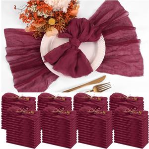 100 Pieces Cloth Napkins Burgundy Dinner Cheesecloth Napkins for Wedding,Wrinkled Cloth Napkins Bulk for Home Party Rustic Table Decoration, 17 x 17 Inch