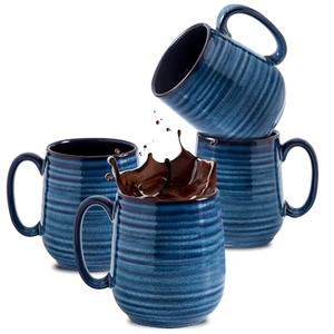 Hasense Coffee Mug Set of 4, 12 Ounce Ceramic Coffee Cups with Handle, Large Mug Set for Coffee, Tea, Chocolate, Modern Mug Gift for Men and women, Dishwasher & Microwave Safe(Blue)