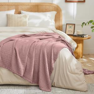EMME Cotton Throw Blanket for Couch Soft Muslin Blankets 50"x60" Lightweight Breathable Blanket Light Tan All Season Gauze Blanket