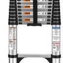 Telescoping Ladder, SocTone 12.5 FT Aluminum Lightweight Extension Ladder with 2 Triangle Stabilizers, Heavy Duty 330lbs Max Capacity, Multi-Purpose Collapsible Ladder for RV or Outdoor Work, Silver