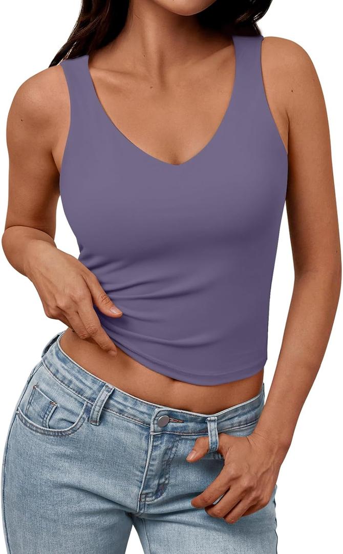 Trendy Queen Womens Tank Tops Double Lined Crop Sleeveless Going Out Camisole Summer Fashion Basic Soft Spring Clothes 2025 (Medium, Purple)