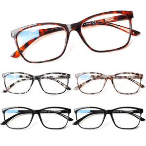 SIGVAN 4 Pack Blue Light Blocking Reading Glasses Fashion Square Computer Readers for Women Men, Anti UV Ray Nerd Eyeglasses (5C B, 0.5)