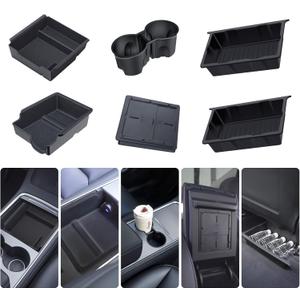 Center Console Organizer Tray for Tesla Model Y 2024-2020(Not Fit Model Y 2024 2025 Juniper), 6PCS Interior Accessories with Armrest Storage Tray, Hidden Storage Box, Cup Holder Insert, Under Seat Box