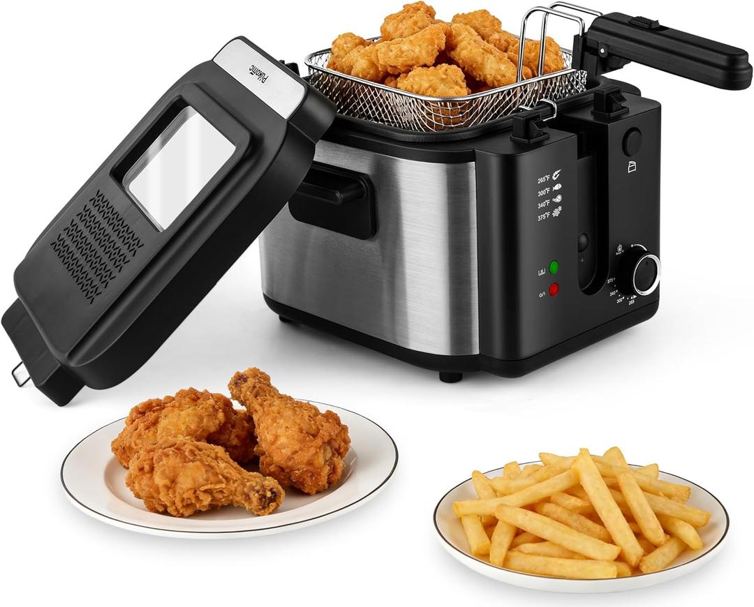 Pukomc 2.5L Electric Deep Fryer,Adjustable Temperature fryer pot with basket for Home Use,Removable Lid and Non-Stick Inner Pot Easy to Clean