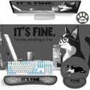 AQQA Funny Keyboard Mouse Pad Set,XXL Mouse Mat+Keyboard Wrist Rest Support, Cat Ergonomic Mouse Pad with Wrist Rest, 4 Pcs Cute Office Desk Accessories,35.415.7 in
