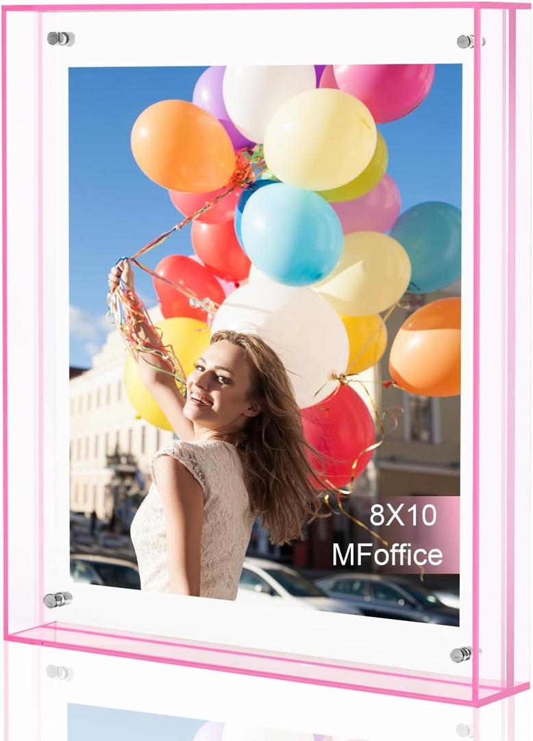 8x10 Picture Frames, Stunning Color Acrylic Floating Photo Frame, Use as 8x10, 8x8, 6x8 Picture Frame and Acrylic Tray, Horizontal and Vertical Formats for Tabletop Display, Pink, 1Pack