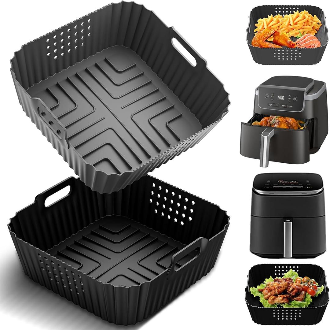 HOMELYLIFE Air Fryer Silicone Liners for Ninja AF141 AF142 5QT & AF181 6.5 QT AirFryer, Air Fryer Accessories for Cosori 5QT/6QT, 2 Pcs Reusable Square Liners for Instant 6Qt &Other 5-8QT AirFryer