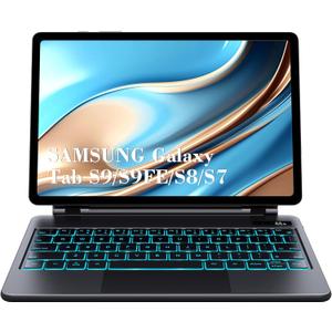 Chesona Magic-Style Keyboard Case for Samsung Galaxy Tab S9 FE 5G 10.9'', S9/S8/S7 11'', Floating Cantilever Magnetic Stand, LED Backlit & Smart Touchpad, Pencil Holder & Visible Battery Screen, Black